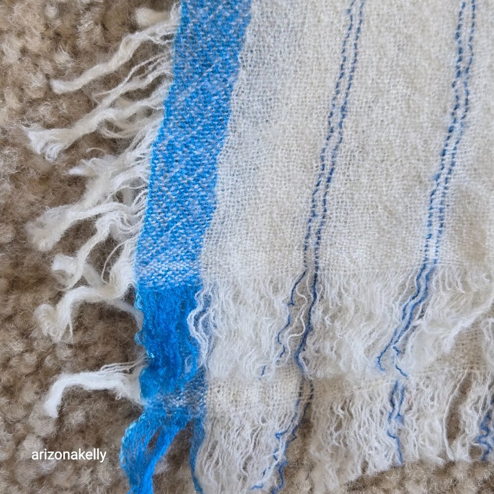 J. Crew Wool Scarf Lightweight White with Blue Stripes - Picture 6 of 13